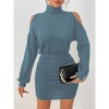 Long Lantern Sleeve Ribbed Knit Sweater Dress, Turtle Neck Bodycon Mini Pullover Dress for Women, Fall and Winter Fashion 87-blue - 2 of 4