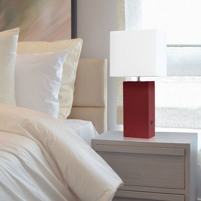 Modern Leather Table Lamp with USB and Fabric Shade - Elegant Designs, 6 of 9