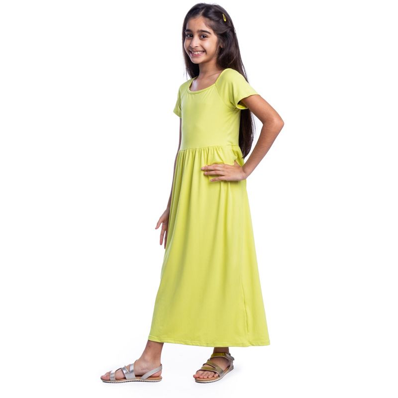 24seven Comfort Apparel Girls Short Sleeve Pleated Maxi Dress, 2 of 5