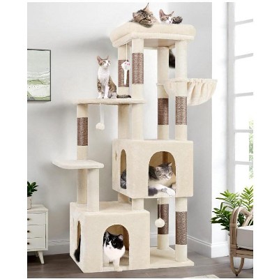 61" Large Cat Tree for Indoor Cats, Multi-Level Tower with Extra-Large Perch, 2 Condos & Sisal Scratching Posts, Blue