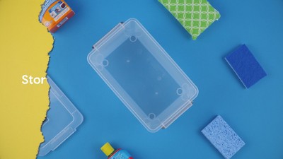 Clear Stackable Plastic Storage Boxes with Lids, 1.4qt, 4-Pack