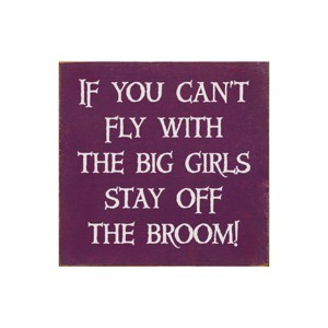 Slickblue Funny Witch Quote Wood Sign – “Stay Off the Broom” Saying, 7x7 Rustic Knotty Pine Wall Art - 1 of 3