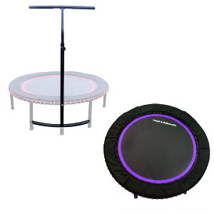 LEAPS & REBOUNDS 48" Adjustable Stability Bar Attachment with 48" Mini Fitness Trampoline and Home Gym Rebounder for Cardio Exercises, Purple - 1 of 4