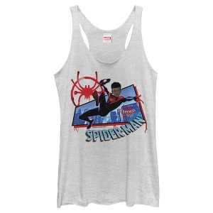 Women's Marvel Spider-Man Spiderverse Miles Kick Above City Racerback Tank Top - 1 of 3