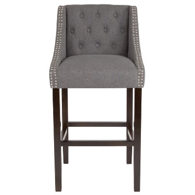 Elegant Saddle-Style 32" Dark Gray and Walnut Leather Barstool