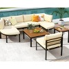 Outdoor Patio Sectional Sofa Set, Metal Outdoor Conversation Sofa Set with Coffee Table, Sofa with Iron Frame and Foam Cushions-Coolbibila - 3 of 4