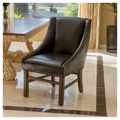 James Bonded Leather Dining Chair Wood/Brown - Christopher Knight Home: Studded, Rubberwood Frame, 250lb Capacity