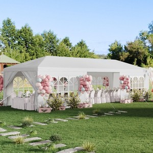 Angel Sar 10x30 FT Outdoor Party Tent Gazebo with 8 Removable Sidewalls, Large Wedding Canopy with Windows & Stakes for Garden Events - 1 of 4