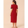 cheibear Women's V Neck Short Sleeves with Pockets Slit Long Nightgown - 3 of 4