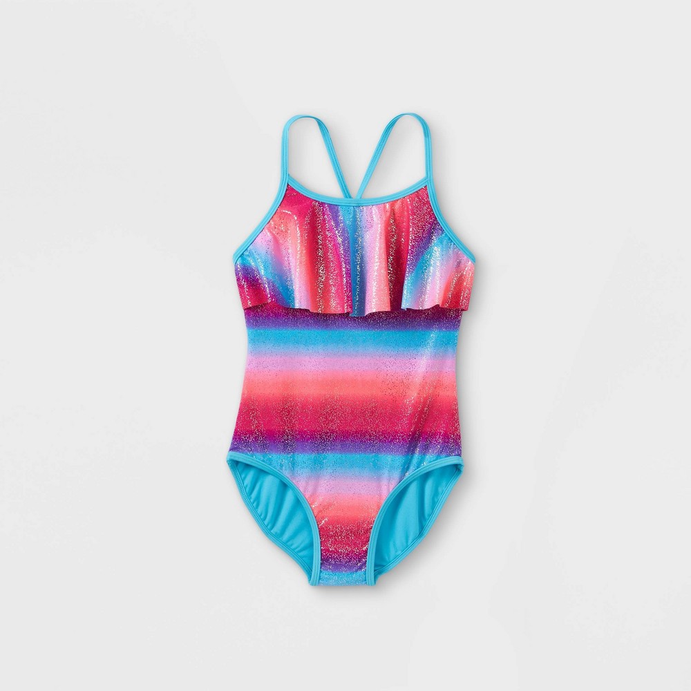 size xl Girls' Vibrant Ombre Flounce One Piece Swimsuit - Cat & Jack Blue/Blue