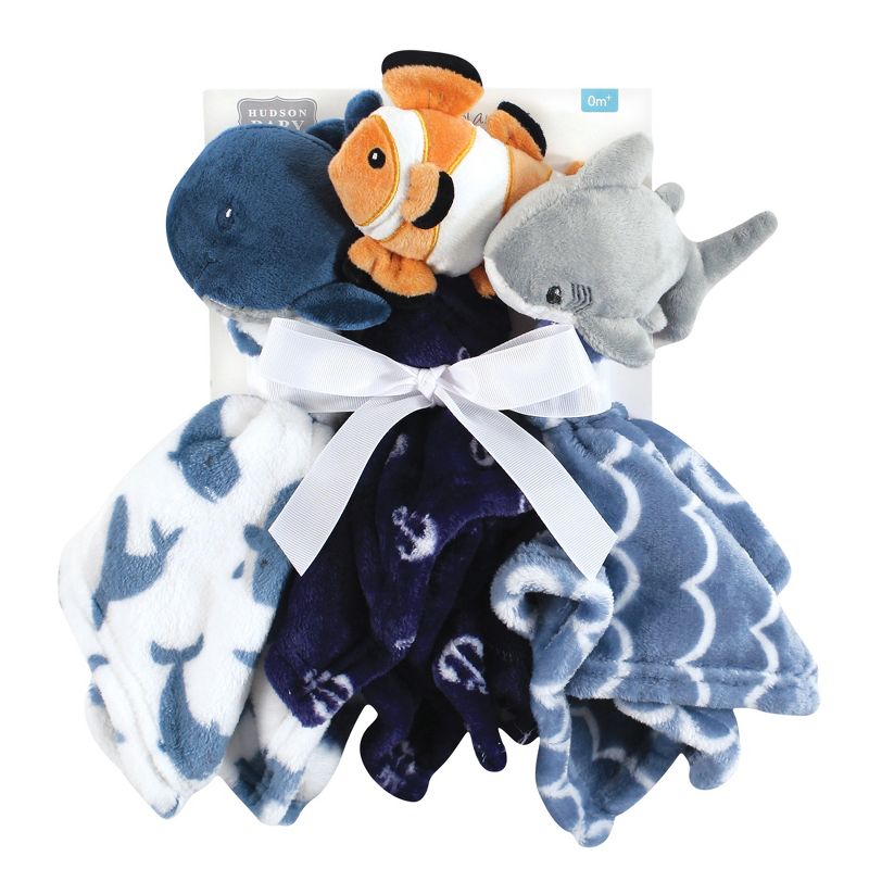 Hudson Baby Infant Boy Animal Face Security Blanket, 3-pack, One Size, 3 of 7