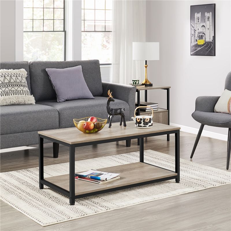 Yaheetech Wood Industrial Coffee Table with Storage Shelf for Living Room, 2 of 8