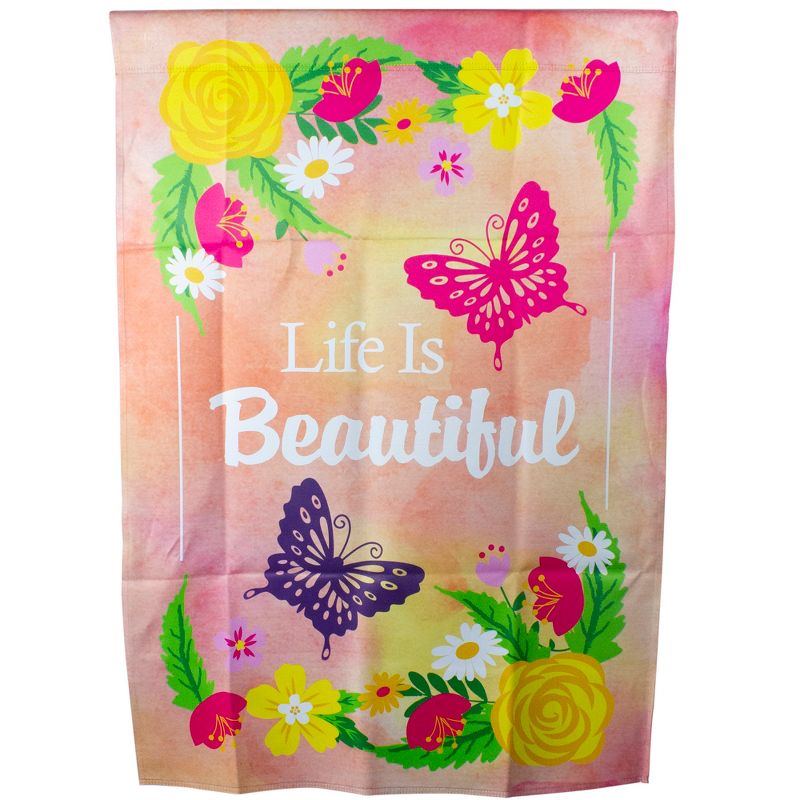Northlight Life is Beautiful Pink Floral Outdoor House Flag 28" x 40", 1 of 5