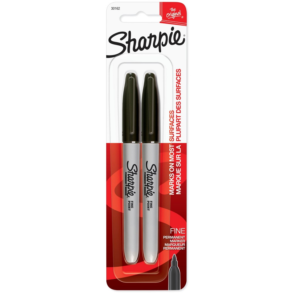 Sharpie 2pk Permanent Markers Fine Tip Black: Quick Drying, Water-Resistant, Art & Office Supplies, Ages 10+