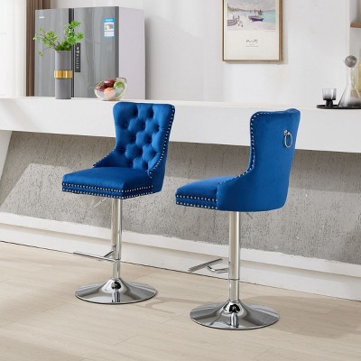 Set of 2 Swivel Velvet Bar Stools with Backs, Adjustable Height, Upholstered Barstools with Chrome Base for Kitchen Island or Bar - Cuddlewood