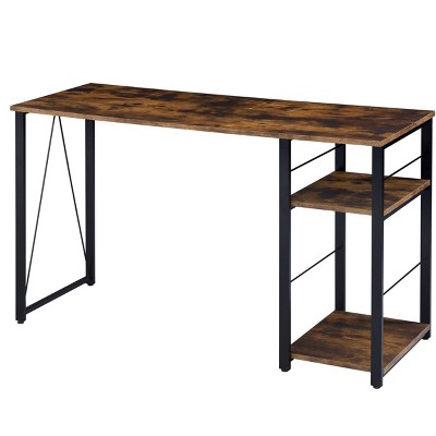INFURNIC Writing Desk Modern Rectangular Desk with 2-Tier Shelf and Open Metal Base for Home Office, Black Brown, 19"*47"*28"