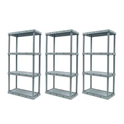 Gracious Living Knect-A-Shelf Fixed Height 4 Tier Storage System Unit Light Duty for Home, Garage, and Laundry Room, 24 x 12 x 48, Gray (3 Pack)