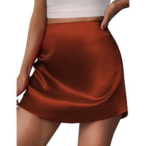 Zeagoo Womens Mini Skirts Elastic High Waisted Skirts Stain A-Line Zipper Party Club Skirt Caramel XS - 1 of 4