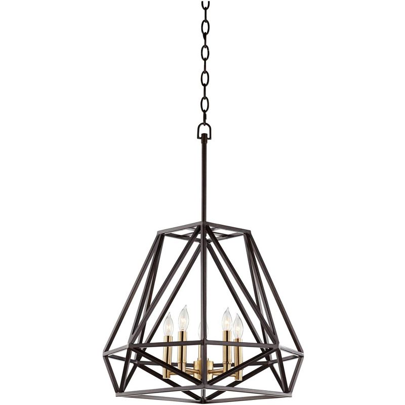 Franklin Iron Works Hawking Bronze Pendant Chandelier 20" Wide Modern Geometric Cage 5-Light Fixture for Dining Room House Kitchen Island Bedroom Home, 1 of 11