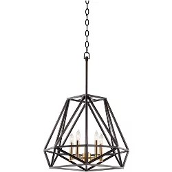 Franklin Iron Works Bronze Geometric Cage Pendant Chandelier 20" Wide Industrial 5-Light Fixture Dining Room House Foyer Kitchen