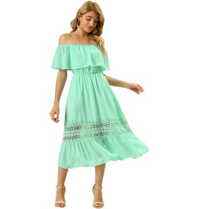Allegra K Women's Off Shoulder Ruffle Lace Insert High Waist Short Sleeve Flowy Maxi Dress - 1 of 4
