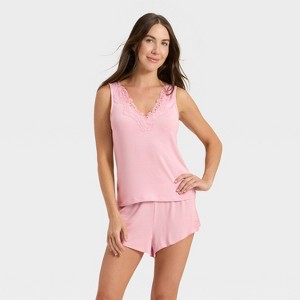 Women's Lace Trim Ribbed Tank Top and Shorts Pajama Set - Auden™ - 1 of 4