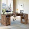 Bestier Farmhouse L Shaped Desk with Drawers, 63" Office Computer Corner Desk with Charging Station,Cabinet & Modesty Panel for Home Office - 2 of 4