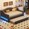 CAVINAS Twin/Full Size Pine Wood Linen Upholstered Daybed Bed Frame with LED Belt & Trundle,No Box Spring Needed - 2 of 4