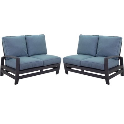 Courtyard Casual Cabo Alum Set of 2 Sectional Loveseats Left Am Loveseat and Right Arm Loveseat  Aluminum Frame with Sunbrella Cushions