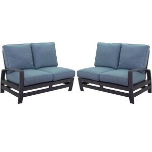 Courtyard Casual Cabo Alum Set of 2 Sectional Loveseats Left Am Loveseat and Right Arm Loveseat  Aluminum Frame with Sunbrella Cushions - 1 of 4