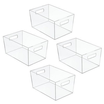 mDesign Plastic Bathroom Organizer Storage Bin, Handles, Large, 4 Pack - Clear