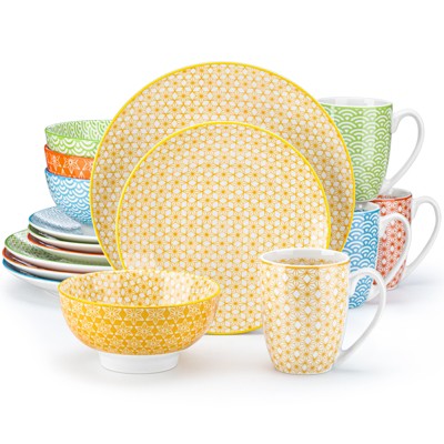 vancasso 16 Pieces Porcelain Multi-Colour Japanese-Style Dinnerware Set