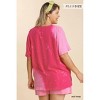 Women's Linen Blend Bleach Dip Dye V-Neck Top With Fringe Hems Plus - umgee - 3 of 3