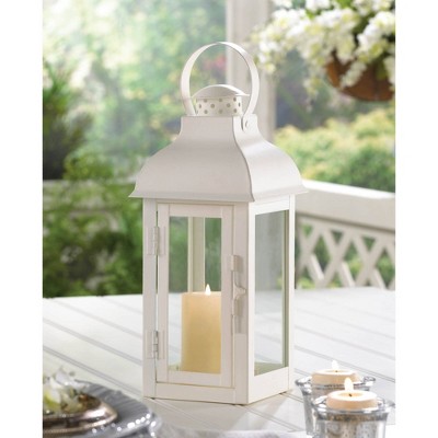 White Iron and Glass Hanging Tabletop Candle Lantern