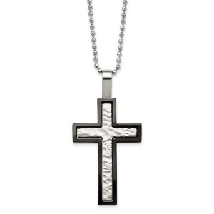 Black Bow Jewelry Stainless Steel & Black Plated Hammered Bordered Cross Necklace, 24 In - 1 of 4