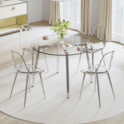 NicBex Round Dining Table Modern Kitchen Table with Tempered Glass Tabletop and Metal Legs