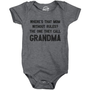 Where's That Mom Without Rules? The One They Call Grandma Baby Bodysuit Funny Infant Jumper - Crazy Dog Baby Bodysuit - 1 of 4