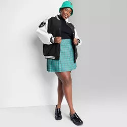 Women's Plus Size Faux Leather Varsity Jacket - Wild Fable™ Black Colorblock 1X