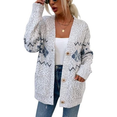 Coolmee Women's Fair Isle Cardigan Winter Ethnic Vintage Argyle Knit Outwear Sweater