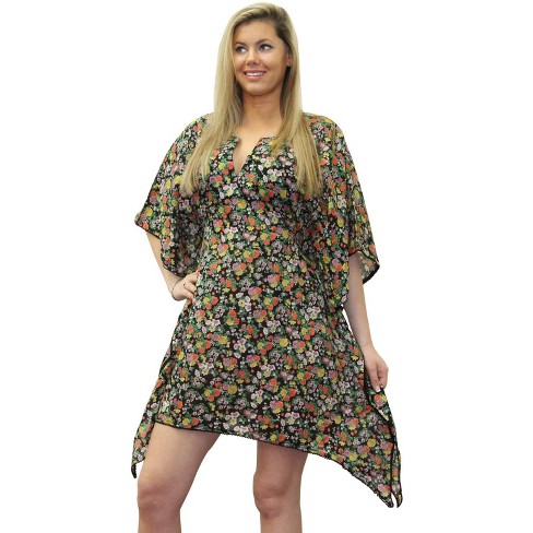 LA LEELA Women's Beachwear Summer Swim Beach Cover Ups for Swimwear Women Swimsuit Coverups for Women Mini Dress Robe M-L Multicolored, Floral - image 1 of 4