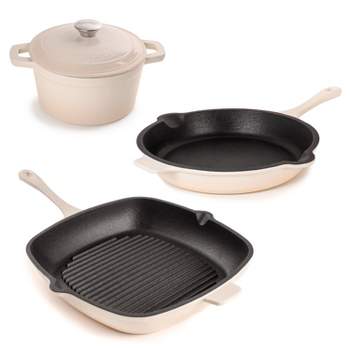 BergHOFF Neo 4Pc Cast Iron Cookware Set, Square Grill Pan 11", Fry Pan 10" & 3qt. Covered Dutch Oven