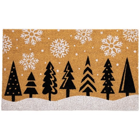 Christmas Merry Pine Leafs, Christmas Snow Coir Door Mat, Front