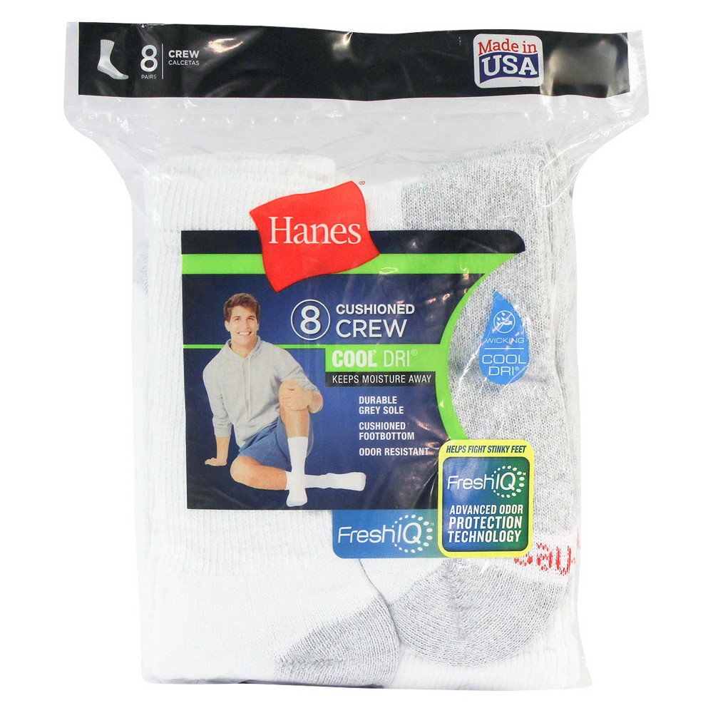 Men's Hanes Red Label 8Pk White Crew Socks