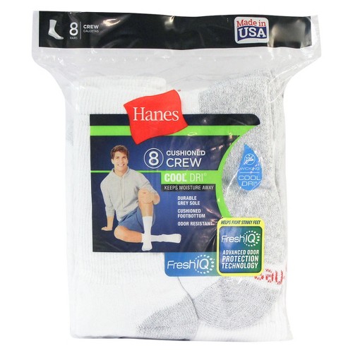 Men's Hanes 8pk Crew Socks With FreshIQTM - White, Size: Small