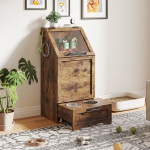 35'H Pet Food Cabinet Flip Top Dog Food Storage Cabinet with 2 Elevated Dog Bowls for Large Pet - 1 of 4