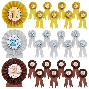 Juvale 24-Pack Award Ribbons, 1st, 2nd, and 3rd Place Recognition Awards, Rosette Ribbons for Competition, Science Fairs, Gold, Silver, Bronze - 1 of 4