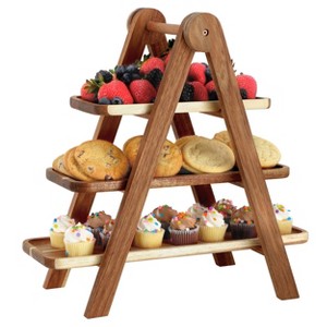 MegaChef Acacia Wood 3 Tiered Rectangular Ladder Tray Set - 1 of 4