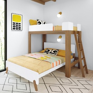 Max & Lily Mid-Century Modern L-Shaped Twin over Queen Bunk Bed with Ladder on End - 1 of 4