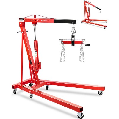 2-Ton Folding Engine Hoist with Lever, Hydraulic Shop Crane with 6 Swivel Wheels & Adjustable Boom (0.5T-2T), Heavy-Duty Cherry Picker for Garage