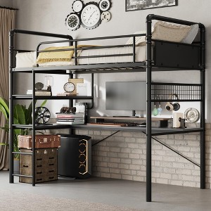 Loft Bunk Bed with L-Shaped Desk,Twin Loft Bed with Desk Underneath,Metal Bunk Beds with High Guardrail and Ladder for Kids/Teens/Adults,Easy Assembly - 1 of 4
